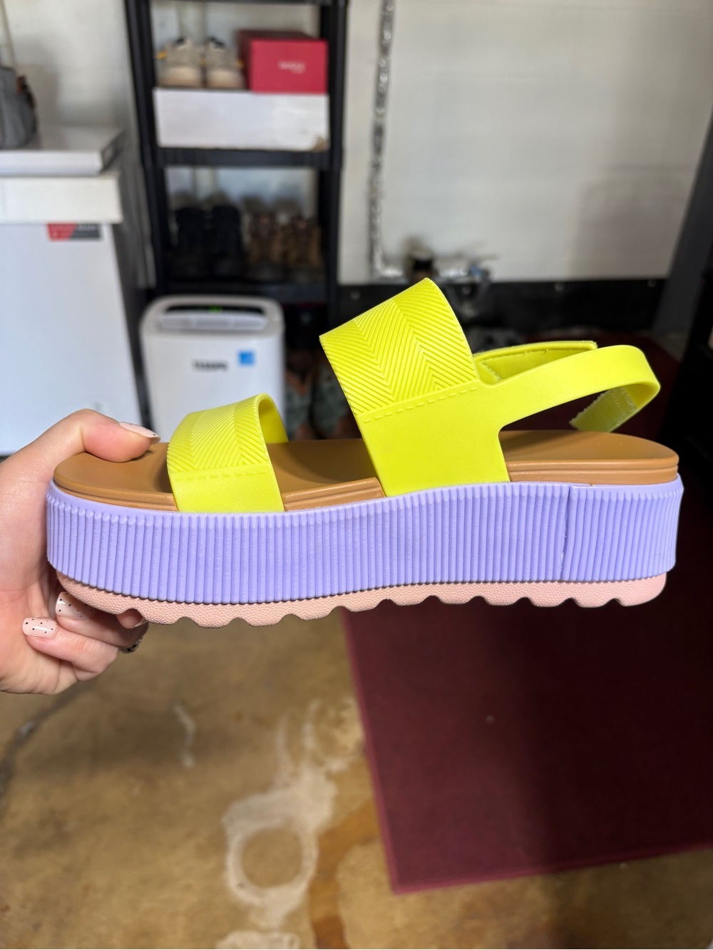 Neon Yellow Platform Sandals with Lavender Sole - Women's